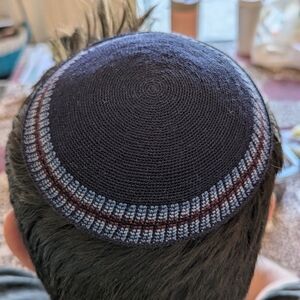 Men's Blue and Maroon Hand Crafted Kippah. Jewish. made In Israel.